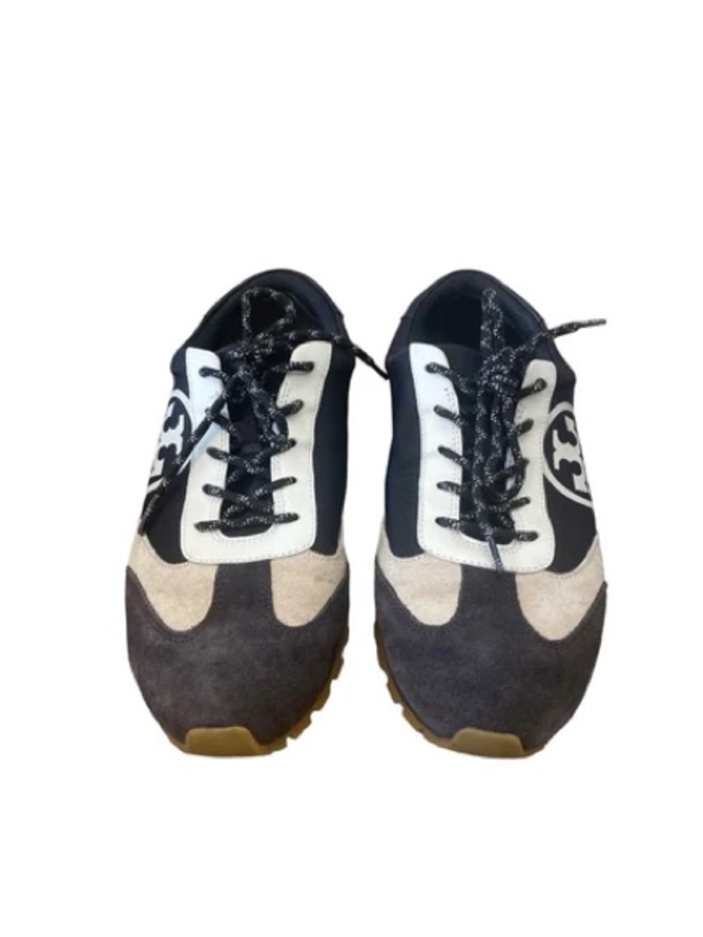 Tory Burch Colorblock Lace-Up Low Top Sneakers Logo Theme Rubber Outsole
